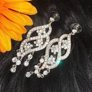 Long Boho Earrings Dressy Rhinestone Bling Drop Posts Bridal Prom Date Night NWT